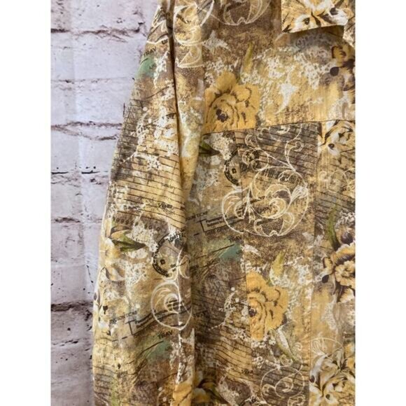 Christopher & Banks Top Womens Large Shacket Yellow Floral Button Front Linen - Picture 4 of 15